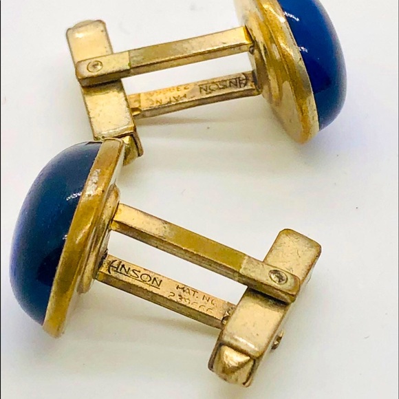 Vintage Designer Blue Glass men's cufflinks - Picture 7 of 10